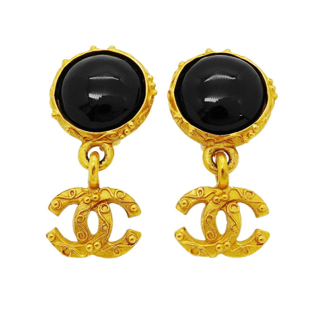 CHANEL Black Logo Earrings